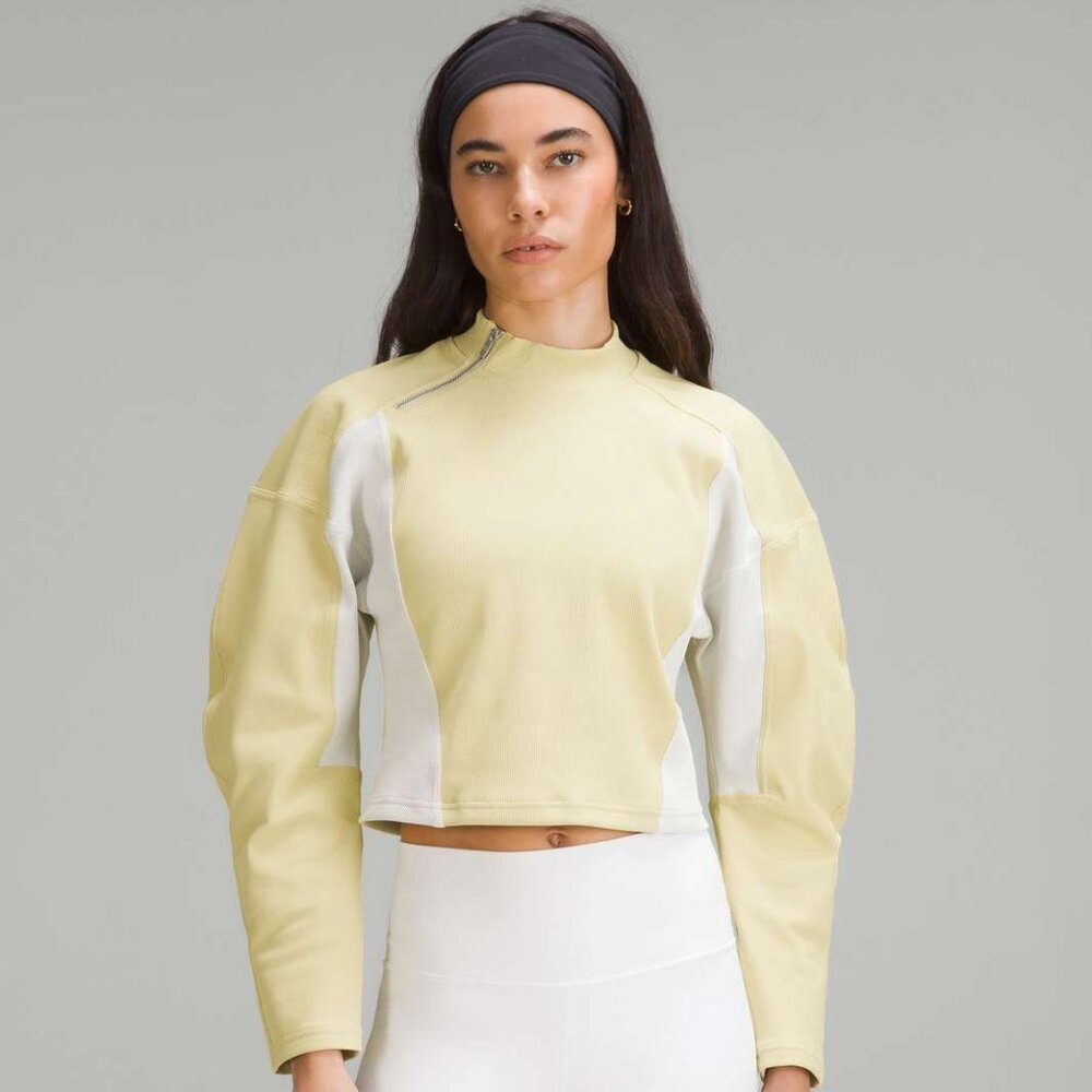 Lululemon Women's Ribbed Luxtreme Wide-Sleeve Pullover - Yellow/White - Picture 2 of 7